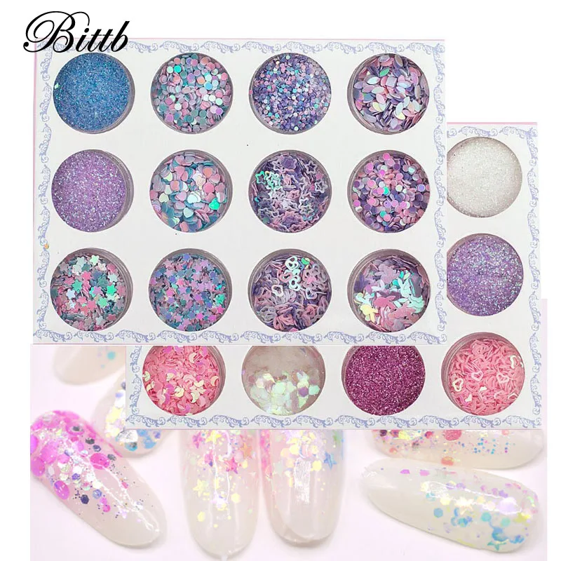 

Bittb 10Set Nail Glitter Flakes Kit Acrylic Powder Sequin Velvet Mica Microbeads Nails Art Decor Manicure Jewelry For Nail Salon