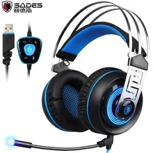 Sades A7 PC Gamer игровая гарнитура USB 7,1 Surround профессиональные Стерео Игровые наушники с микрофоном светодиодный светильник для компьютера ноутбука