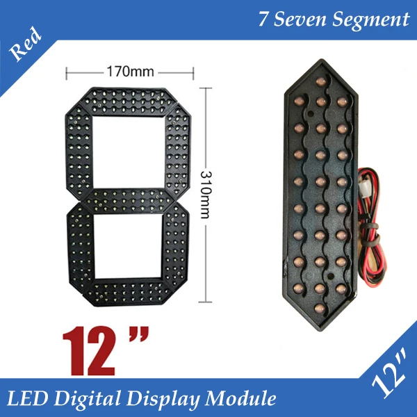 

10pcs/lot 12" Red Color Outdoor 7 Seven Segment LED Digital Number Module for Gas Price LED Display module