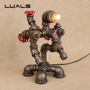 

Robot Decoration Ambience Table Lamp Industrial Style Retro Table Light Creative Cafe Bar Water Pipes Desk Light Art Luminaire