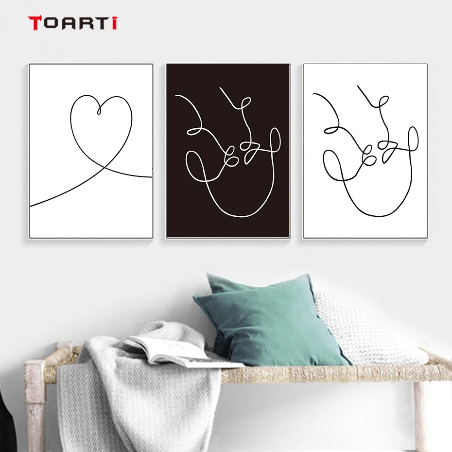 Couple Love Abstract Line Drawing Wall Art Black&White Canvas Painting Nordic Vintage Posters&Prints Living Room Home Decoration (3)
