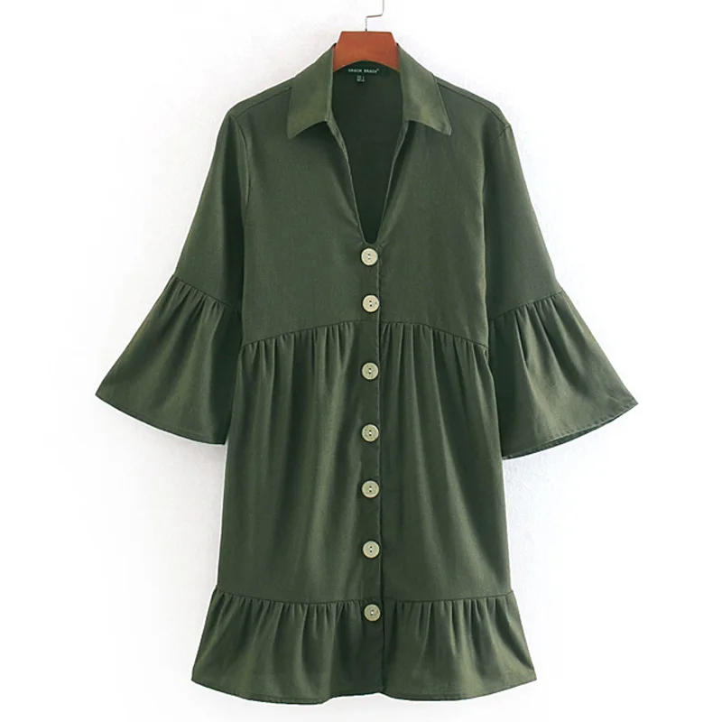 

Fandy Lokar V Neck Dresses Women Fashion Mini Three Quarter Sleeve Dress Women Elegant Cascading Dresses Female Ladies GS