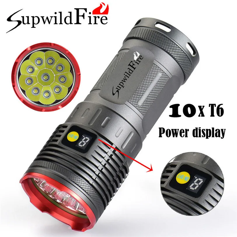 

Supwildfire 30000LM 10 x XM-L T6 LED Power Digital Display Hunting Flashlight Light Bike Bicycle Accessories High Quality May 12