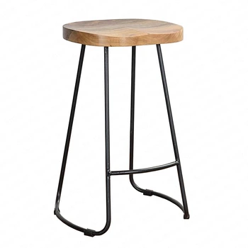 

N1B Modern simple iron foot stool surface solid wood bar stool home high chair coffee shop cold drink shop bar stool