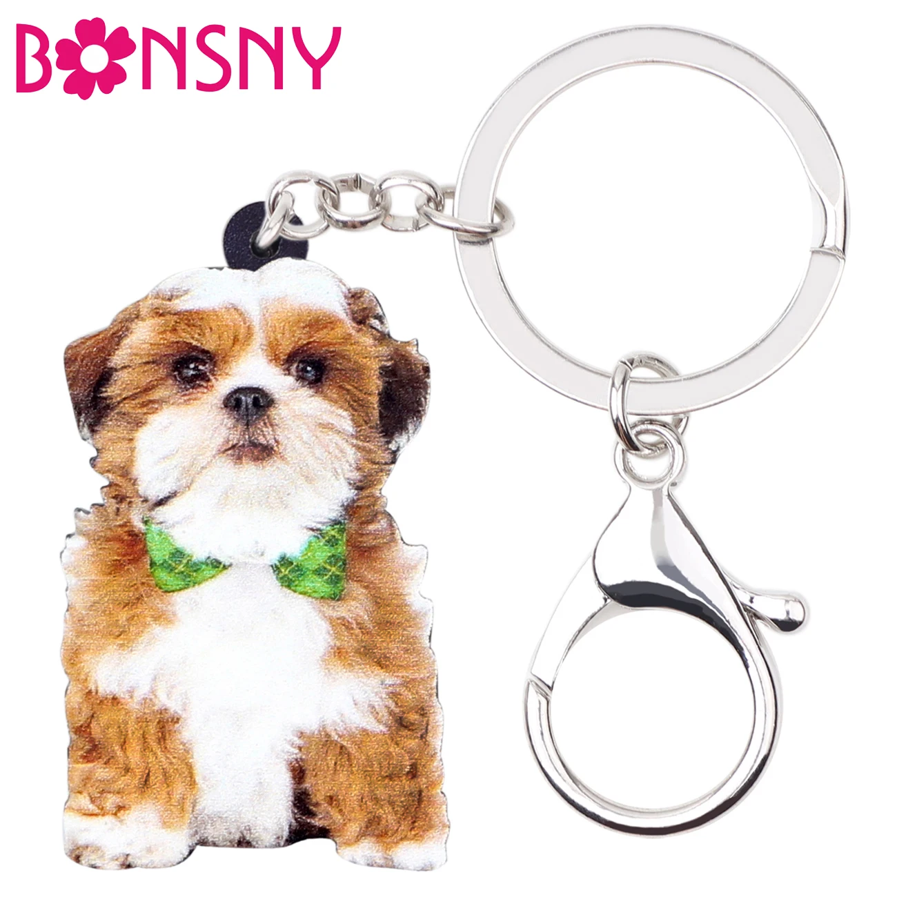 Bonsny Acrylic Chinese Shih Tzu Dog Key Chain Keychains Cute Fashion Animal Jewelry For Women
