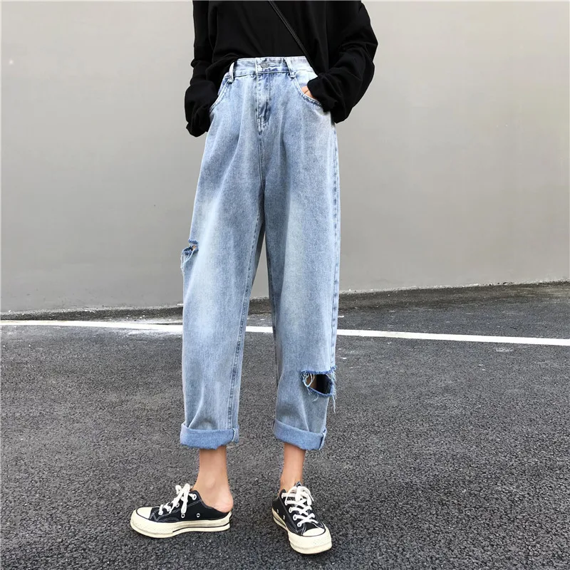 

High-waisted Hole Loose Jeans 2019 Vintage Mom Jeans Casual Streetwear Woman Bottom Harem Plus Size Denim Pant Woman