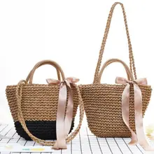 Повседневные женские летние сумки из ротанга Плетеная соломенная сумка сумочка на плечо сумочки с бантом