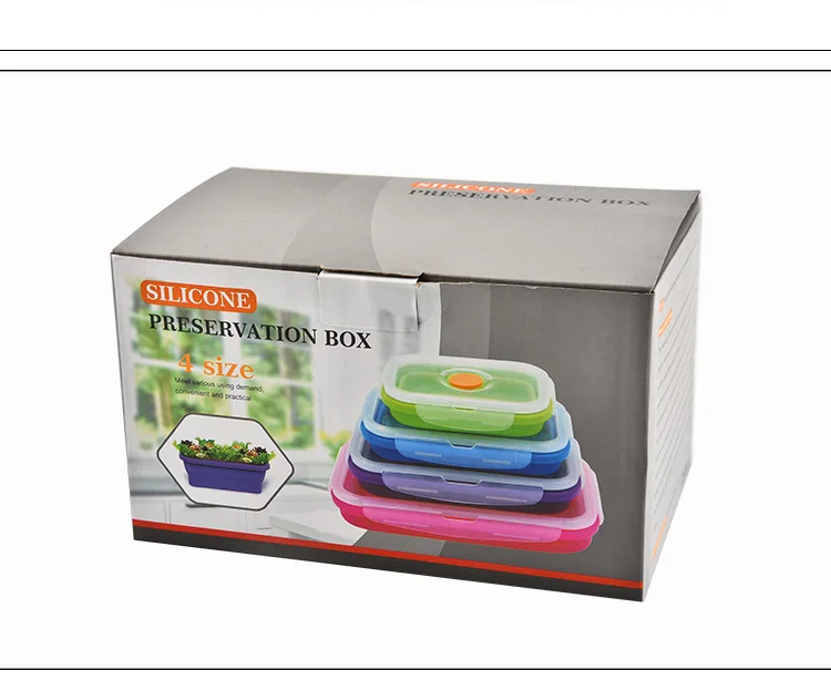 GODWJ 4 складные Microwaveable Силиконовые Ланч-бокс наборы Прямоугольник Портативный складной Bento box пищевой контейнер для столовой посуды
