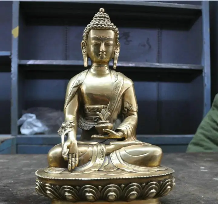 

Free Shipping 12"China Buddhism Bronze Buddha Sculpture Statue