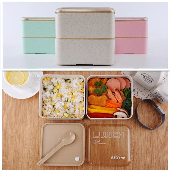 

1400ml Healthy Material Lunch Box Double Layer Bento Boxes Large Capacity Microwave Food Storage Container Lunchbox BPA Free