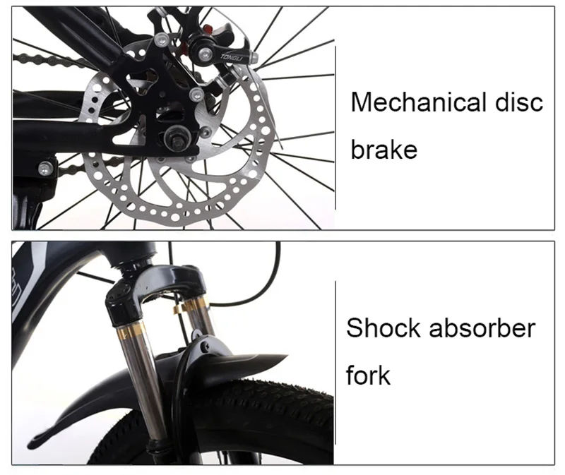 Clearance Adult Mountain Bike Single Speed Double Disc Brake Shock Absorber Student Mountain Bike 26 Inches 15