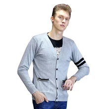 Осень-зима кардиган Для мужчин модные Повседневное v-образным вырезом Для мужчин свитер для с карманом трикотаж Slim Fit высокое качество 2 Цвета