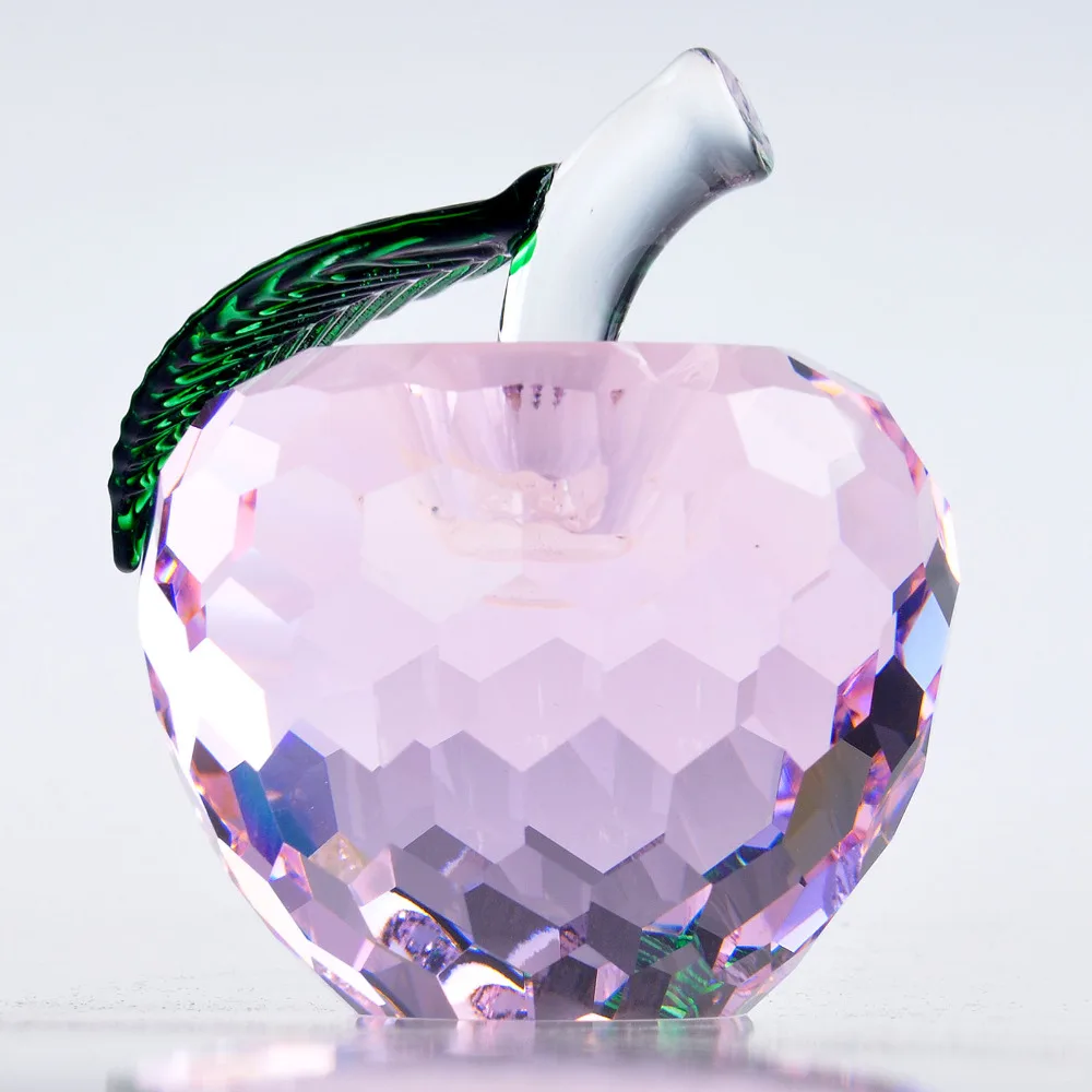 H D X mas Gifts Pink Cut Crystal Apple Glass Paperweight Fruit Crafts