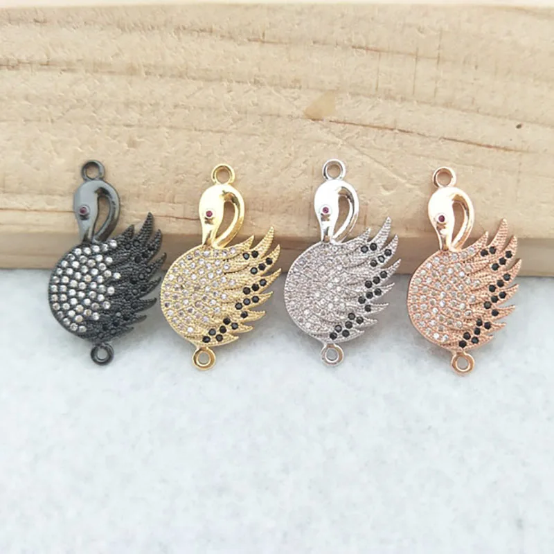 

10pcs CZ zircon Micro Pave swan Connector,Double Bails Beads Charm,for DIY Bracelets Jewelry Finding CT356