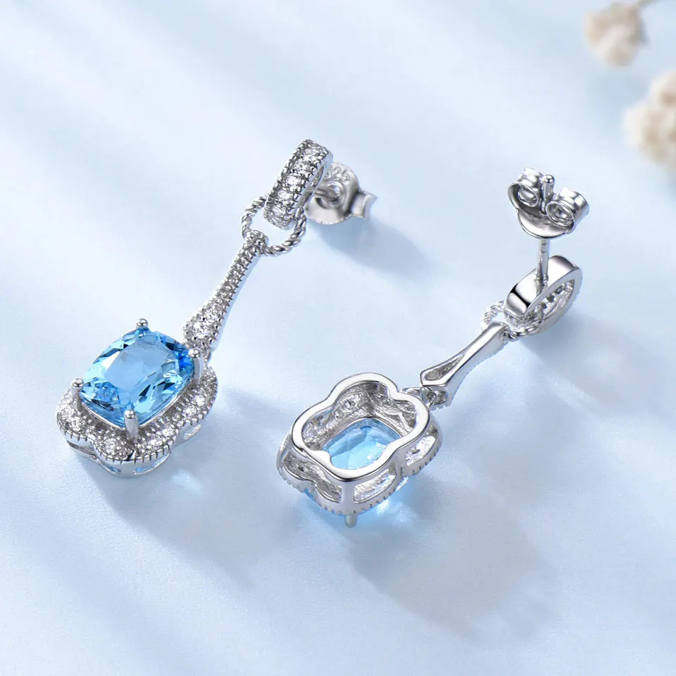 UMCHO 3.2CT Природный Голубой топаз драгоценный камень серьги 925 стерлингового