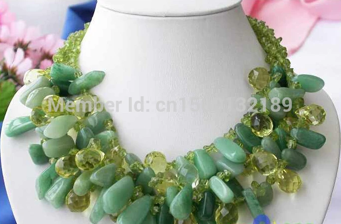 

xd j00358 4row massive jade naturel green crystal olivine necklace