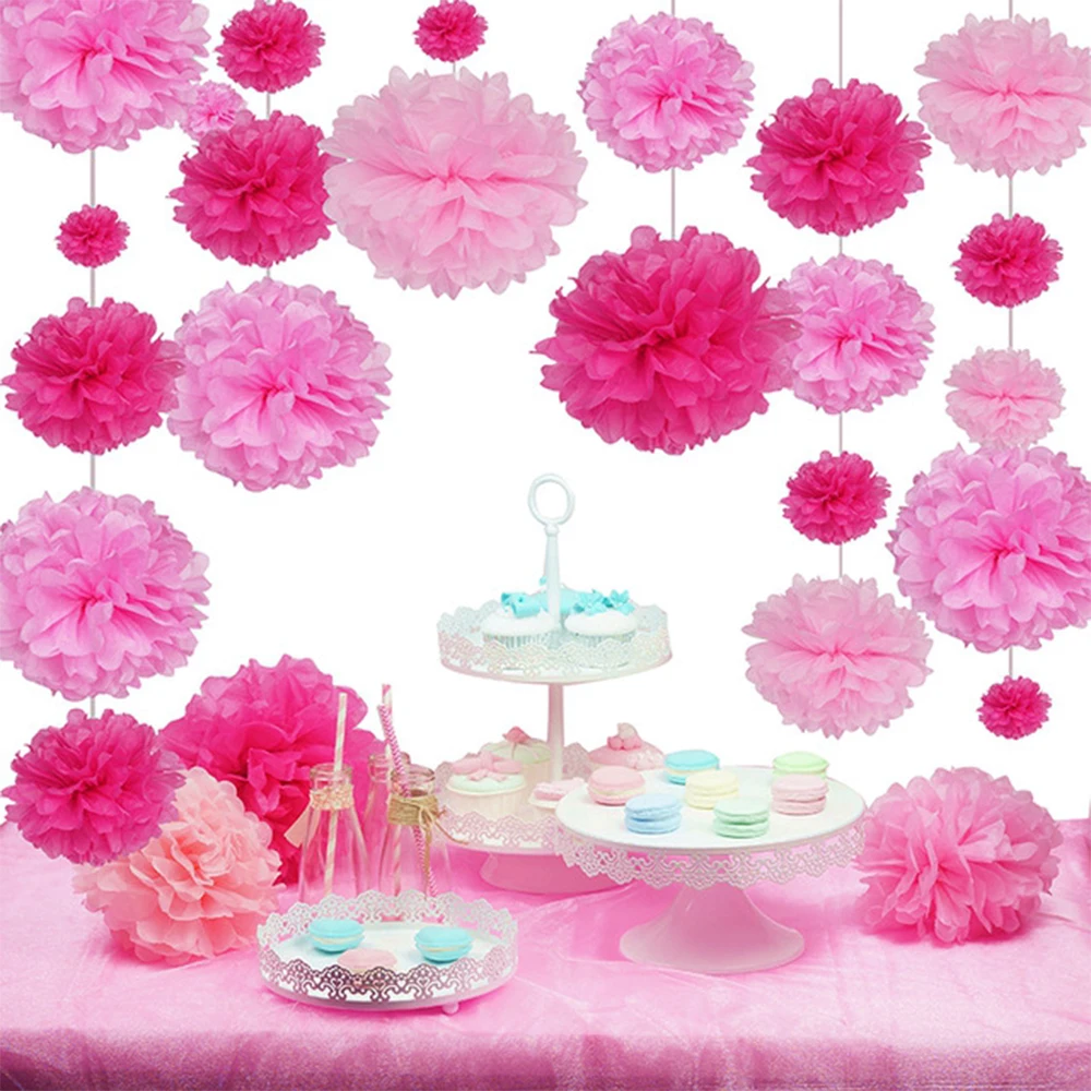 27pcs Paper Pom Pom Flower Ball Set Wedding Decorations Decor