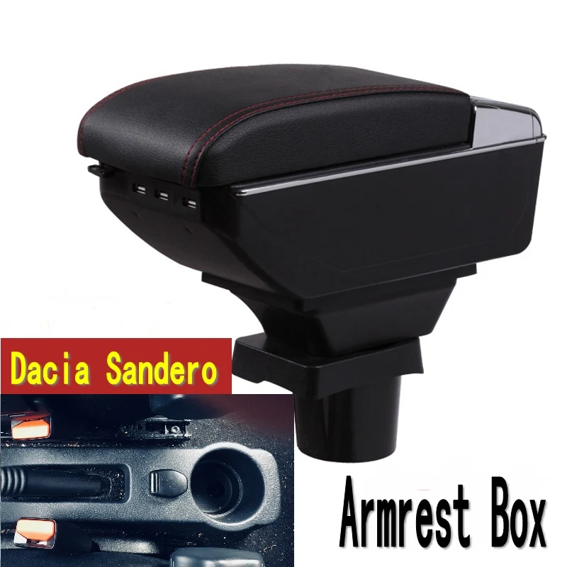 For Dacia Sandero armrest box central Store content Storage box Dacia armrest box with cup holder ashtray USB interface for chery tiggo 2 3x 2016 2017 2018 armrest box central store content box with cup holder ashtray decoration with usb interface