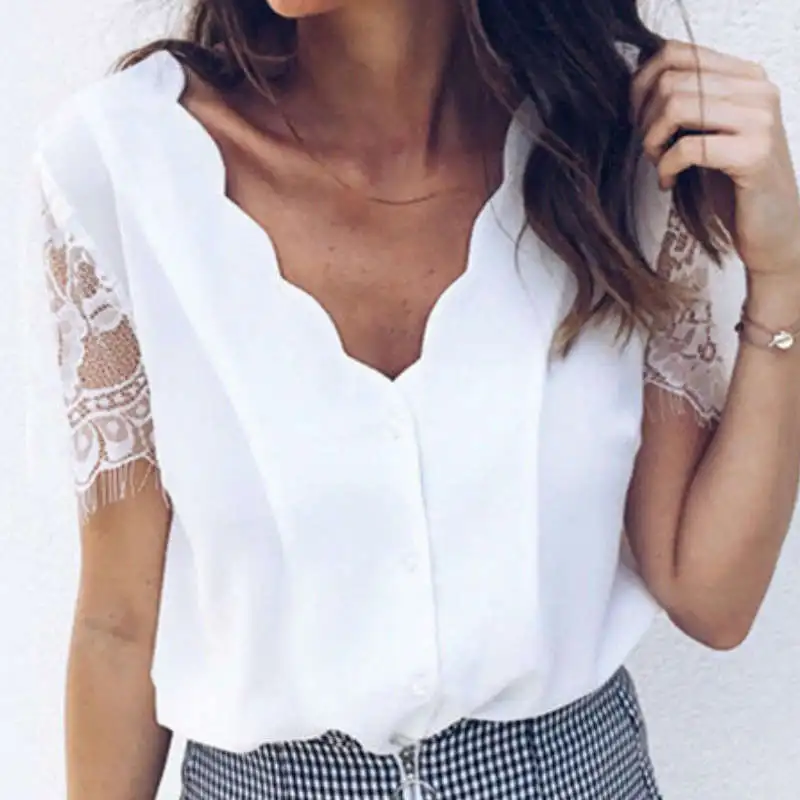 

Women Office Ladies Summer Chiffon Short Sleeve Casual Tops T-Shirt