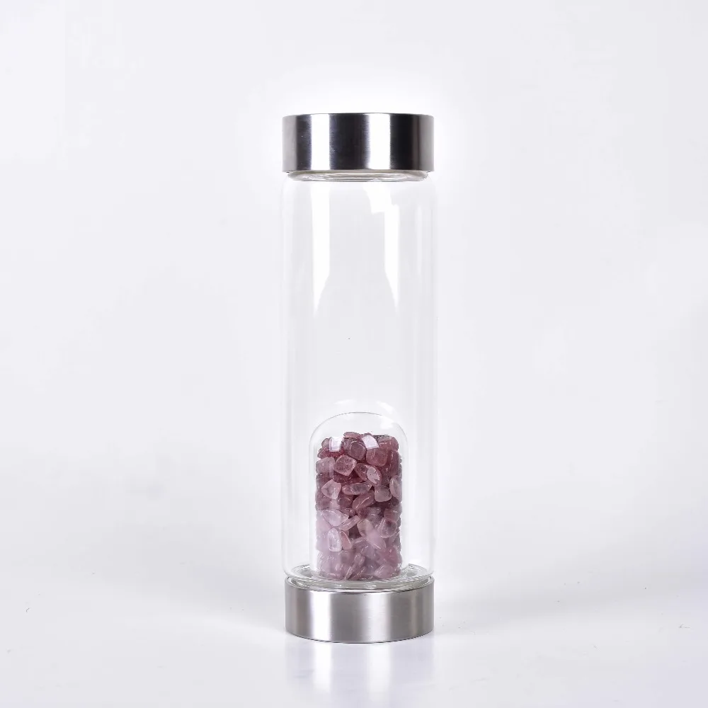 Продукт старт торговля натуральный кварц неравномерность Роза кристалл гравий бутылка стеклянная вода гравий чашка подарок