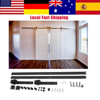 

Barn Sliding Wood Door Hardware Set High Carbon Steel Slide Rail Antique Track System Top Mount Hanger Track Rail Hardware Hot