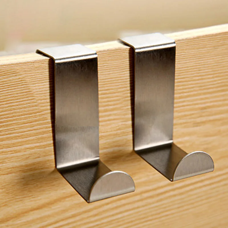 

2Pcs Stainless Steel Door Hook Kitchen Cabinet Clothes Bag Hanger Hook Clips Home Storage Hanger Organizer