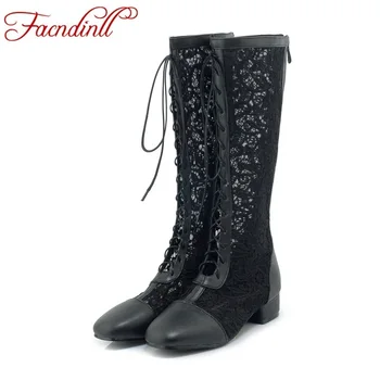 

2018 brand summer shoes women's sandals sexy cut-outs fashion lace dress shoes knitted line gauze boots knee high summer boots