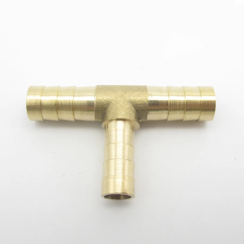 10mm Hose Barb x 8mm Hose Barb x 10mm Hose Barb Tee Brass Barbed Tube