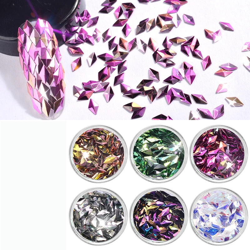 

6pcs/bag 6 Colors Diamond Laser Colourful Nail Sequins Nail Art Powder Paillette Glitter 3D Nail Decoration Tips Set Kit 10-43
