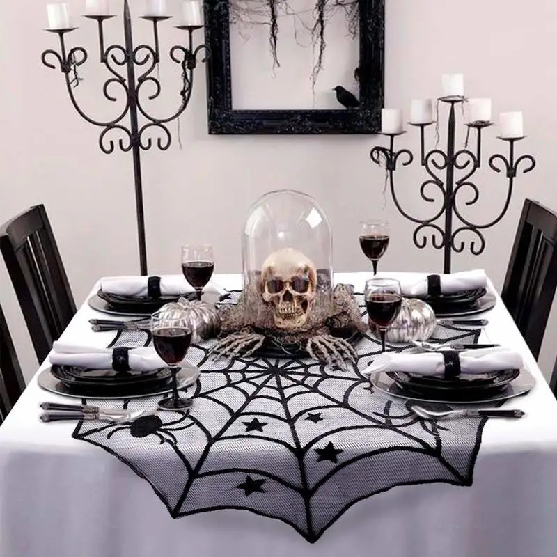 

Halloween Party Decoration Spiderweb Table Cloth 100cm Black Lace Table Covers for Halloween Decoration Home Decoration