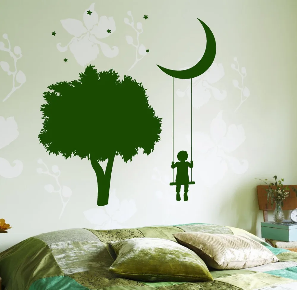 

Романтические детские наклейки на стену с деревом и луной, виниловые наклейки на стену, Детская Наклейка со звездами, съемные обои, оригинальная креативная роспись SA229