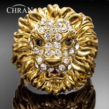 Chran Nuevo Color Oro Al Por Mayor Unisex Rhinestone Crystal Exageró el Anillo Para Los Hombres y Las Mujeres Accesorios de La Joyería León Rusia