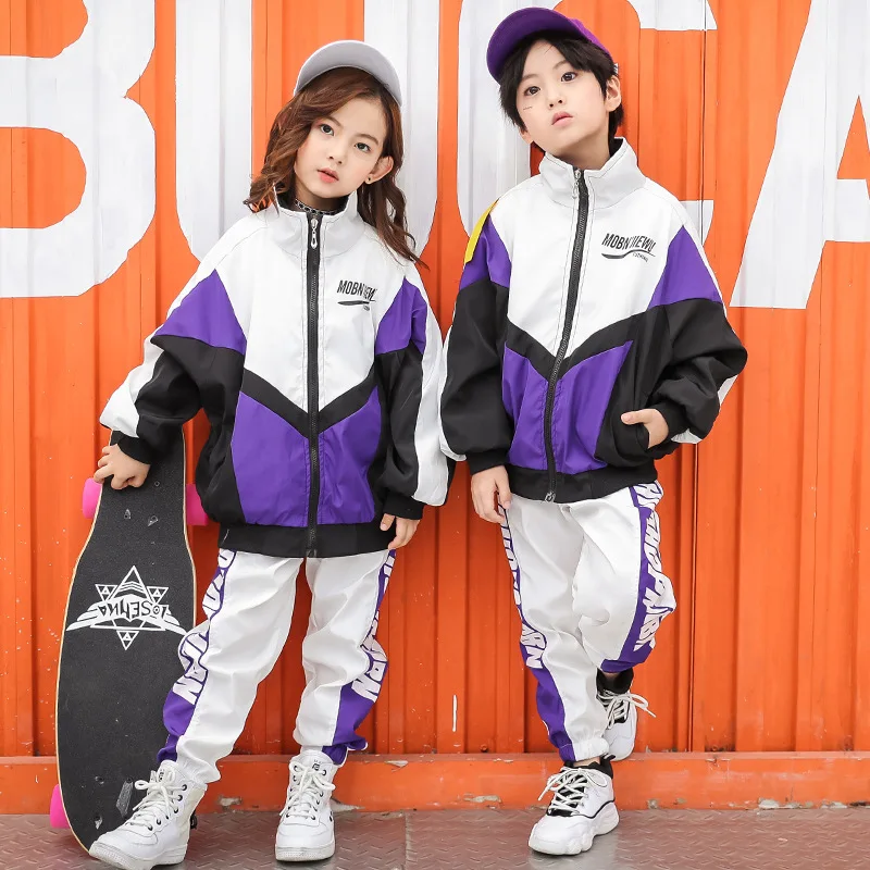 Girl Dance Costume Children Costumes Kid Cool Hip Hop Clothing Zip Up Windbreaker Bomber Jacket Top Streetwear Jogger Pants For Girls Boys Jazz Dance Costume Clothes