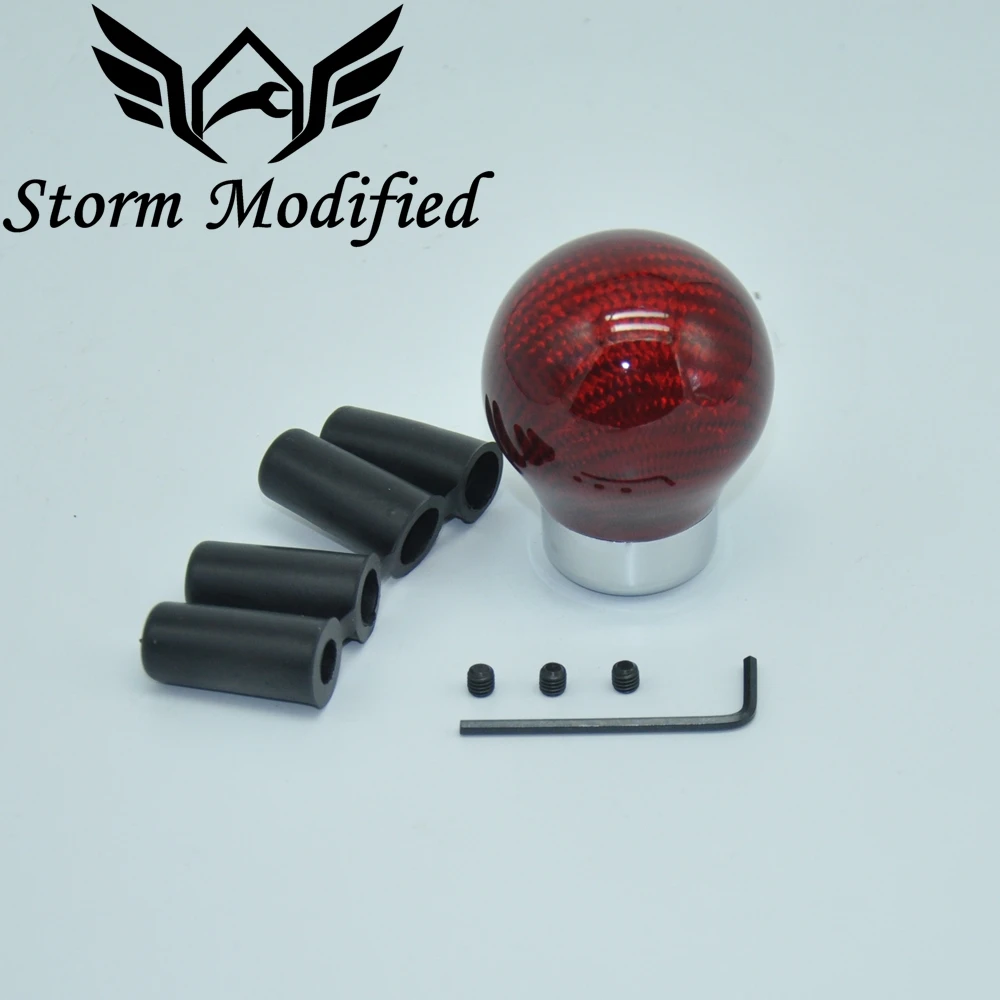 

Universal Red Carbon Fiber Car Gear Shift Knob Shifter Round Ball Shape
