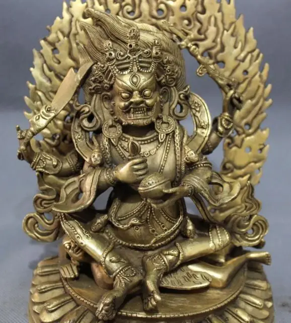 9 "티베트 금관 악기 불교 Vajra 4 팔 Mahakala Buddha Joss Jambhala 동상