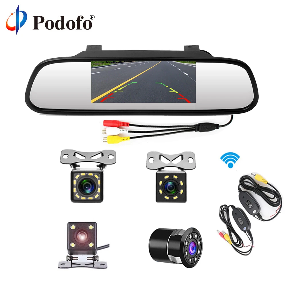 

Podofo Wireless 4.3" Car Rear Rearview Mirror Monitor Camera CCD Video Auto Parking Assistance LED Night Vision Reversing Camera