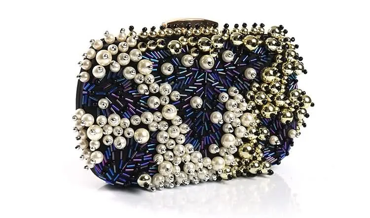 KDROR Navy Beads Embroidered Evening Clutch Bag Side View