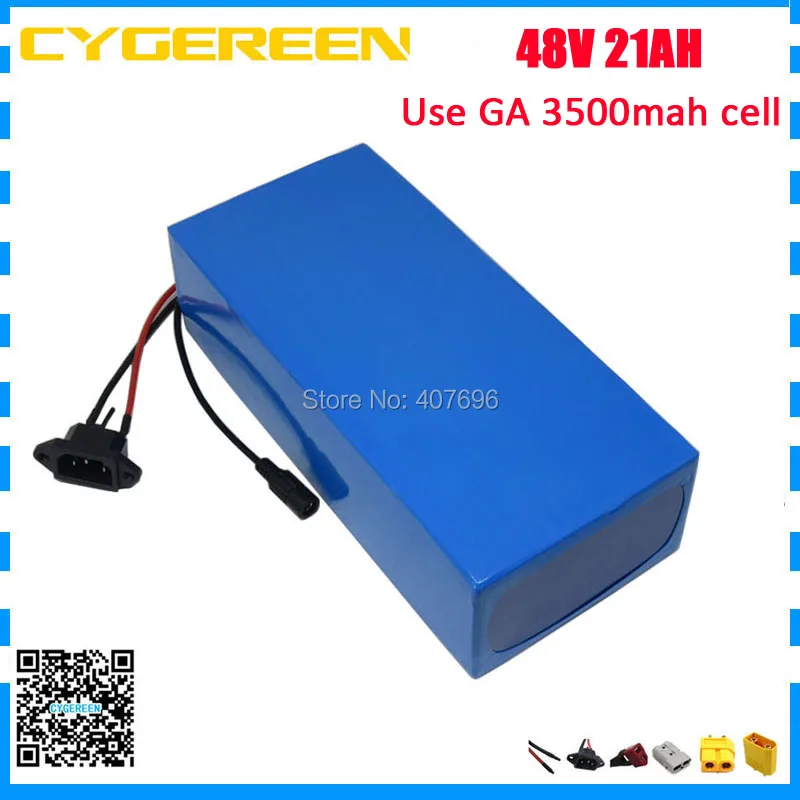 

48V 21AH rectangle Lithium Battery use for GA 3500mah Cell 48V 1000W 1500W Electric Bike battery 50A BMS 54.6V 2A Charger
