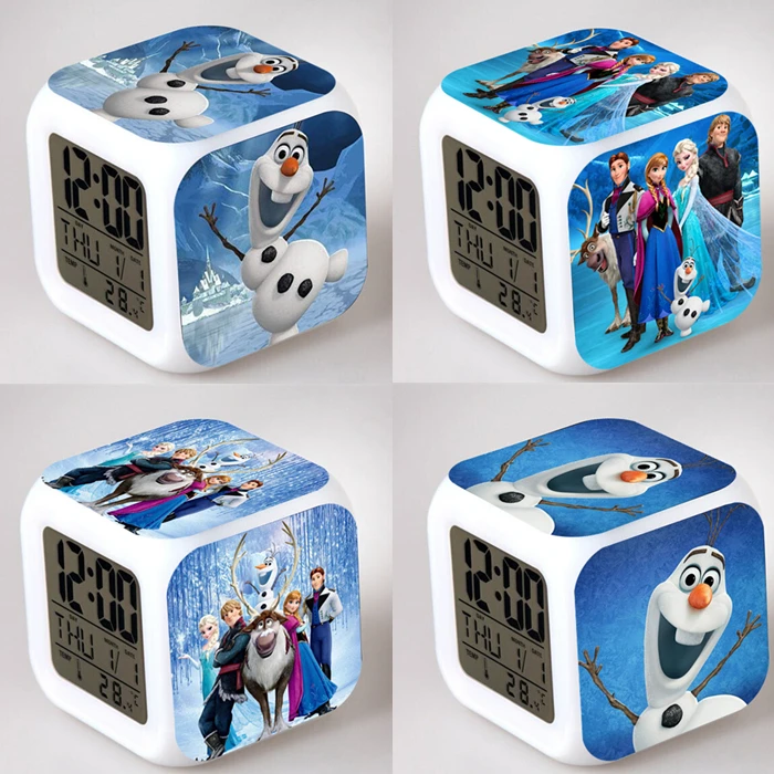 

Anna Elsa Olaf Alarm Night Light Clock Popular Square LED Colorful Digital Electronic Clock America Anime Toys Small Gift #F