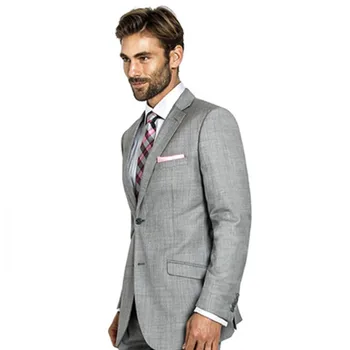

2019 Notched Lapel 2 Button Grey Sharkskin Slim Fit Suit Formal Men Suits Best Man Tuxedos Groom Wear For Wedding Custom Made ко