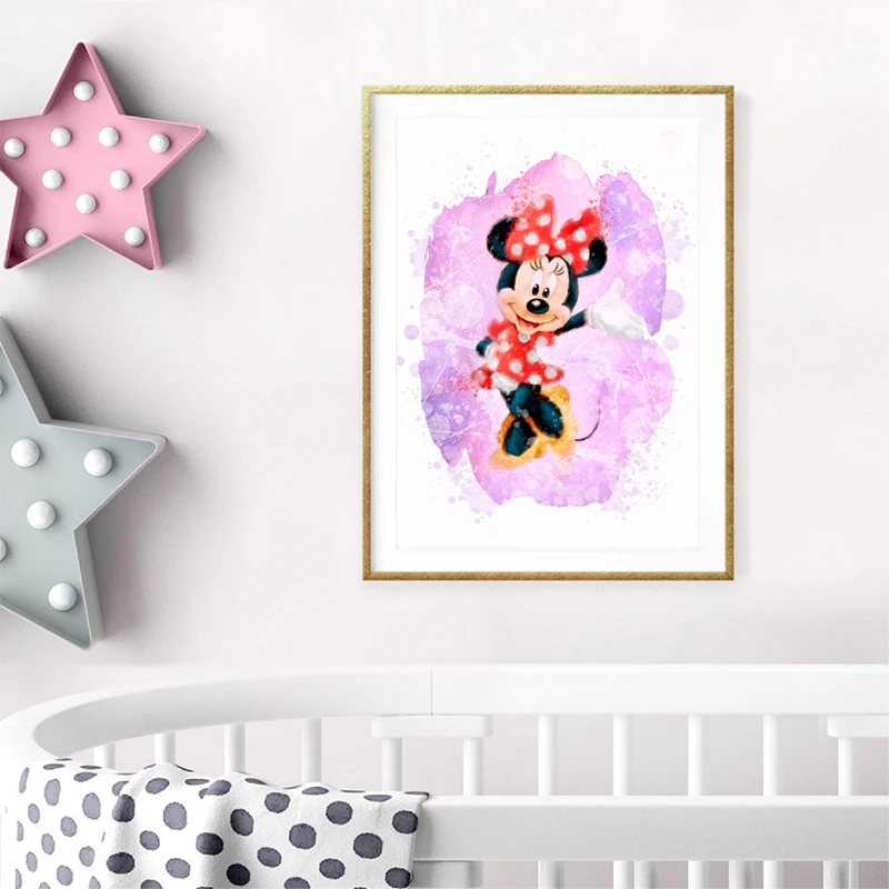 

Minnie Mouse Watercolor Canvas Poster Nursery Wall Art Print Painting Mickey Mouse Birthday Party Picture Kids Room Wall Decor