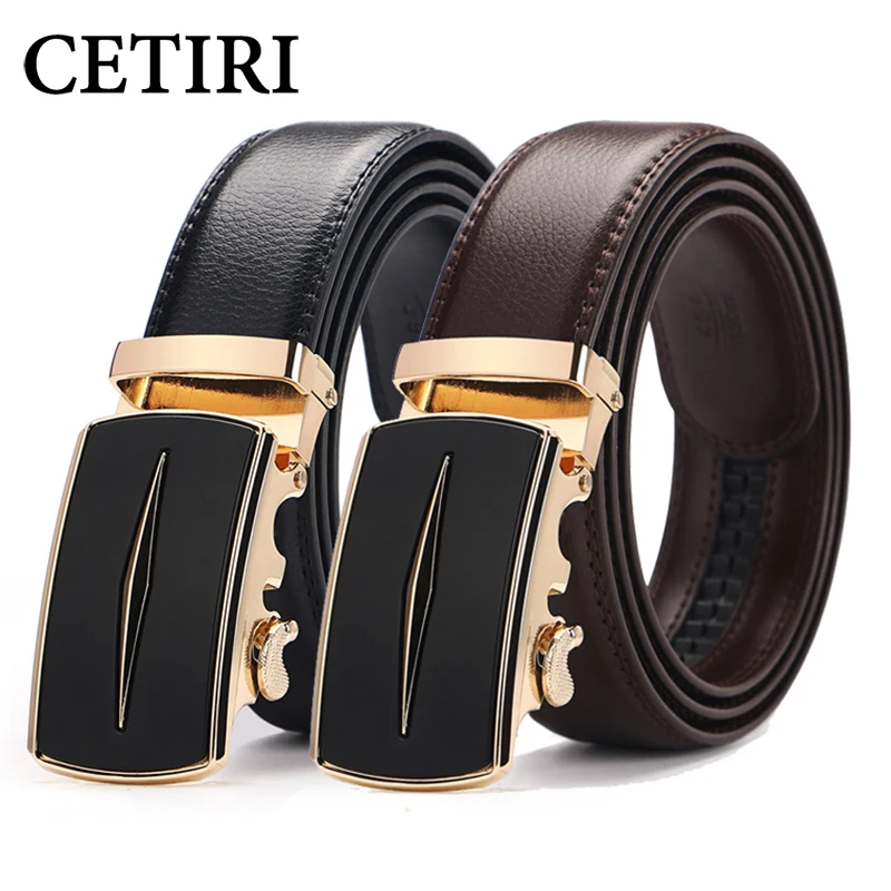 3.5CM Men Black Brown Genuine Leather Belt For Automatic Buckle Waist Strap Belt