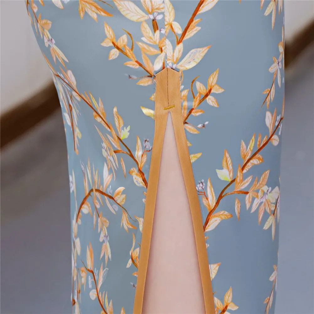 Шанхай история наивысшего качества с коротким рукавом длиной до колен Qipao искусственного шелка китайский Восточный платье Женская Cheongsam