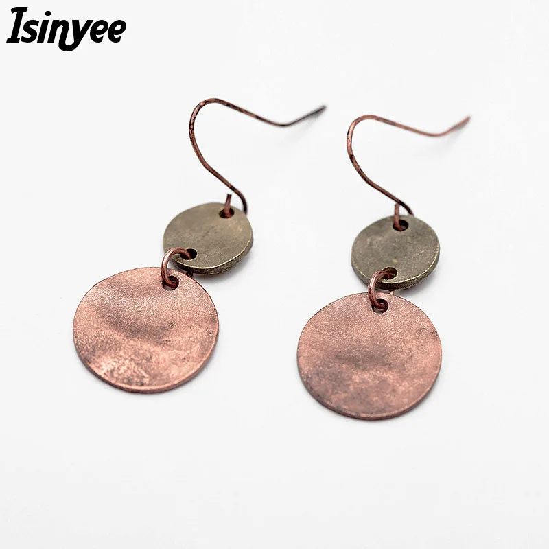 

ISINYEE Fashion Vintage Double Circle Small Hoop Earrings For Women Antique Copper European Ethnic Jewelry Pendientes Aro