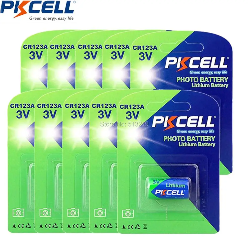 10 штук CR123A PKCELL 3 В CR123 123a cr17345 kl23a vl123a dl123a 5018lc el123ap sf123 Li-Ion-литий батарея | Электроника