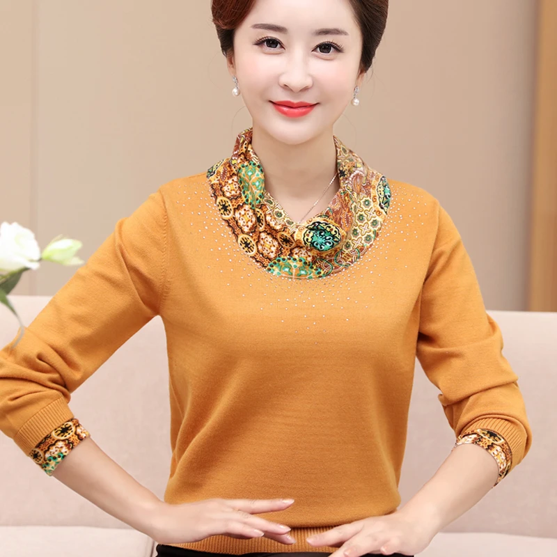 

2017 Fall Middle-Aged Women Cashmere Sweater Jumper Fashion Turtleneck Sweater Women Long-Sleeved O-Neck Pullover Sweater X593