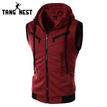 TANGNEST, новинка, модный декоративный цветной мужской жилет без рукавов с капюшоном, однотонный Повседневный тонкий жилет, 3 цвета, MWB321