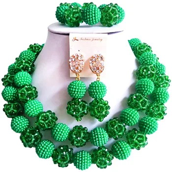 

Nice Quality Green African Fashion Ladies Crystal Necklace Jewelry Sets for Party and Daily 2C-ZZSJ-08