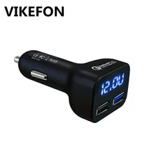Vikefon Quick Charge 3,0 устройство для автомобиля с двумя портами USB Зарядное устройство с светодиодный Дисплей универсальные чехлы для мобильного телефона автомобиля-Зарядное устройство для Xiaomi samsung iPhone планшеты и т. д
