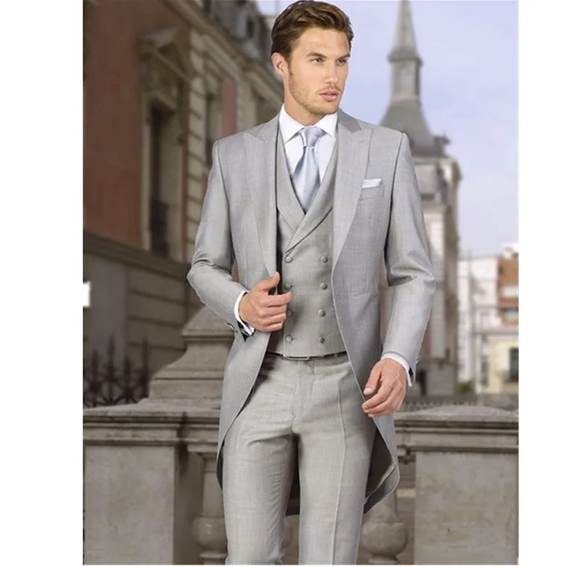 Buy men coat pant three piece suits light gray custom